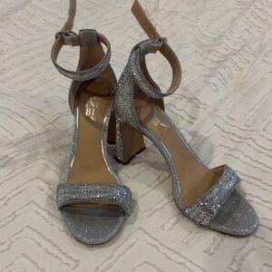 Gianni Bini Dericka Rhinestone Ankle Strap Block Heel Dress Sandals